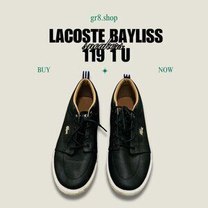 Lacoste Bayliss Sneakers Black Leather Low-Top Shoes Size 10.5 Mens Casual Styli